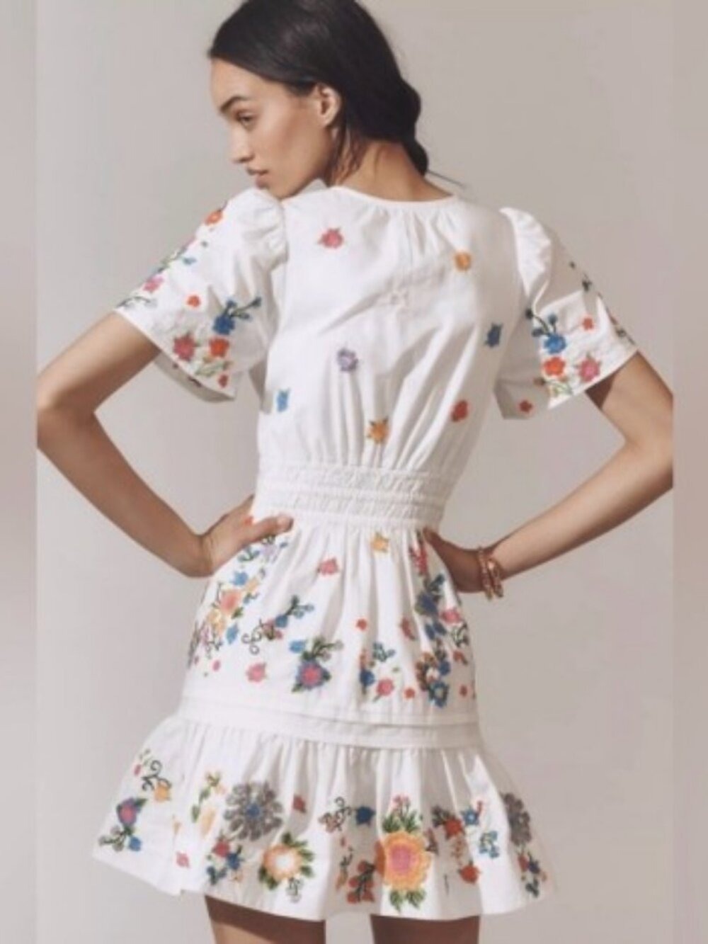 Anthropologie Somerset Embroidered Mini Dress White Floral M - Picture 4 of 11